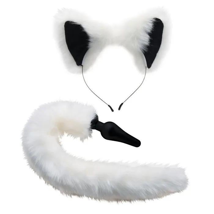 Anal Tailz White Fox Tail Butt Plug with Ears Set White