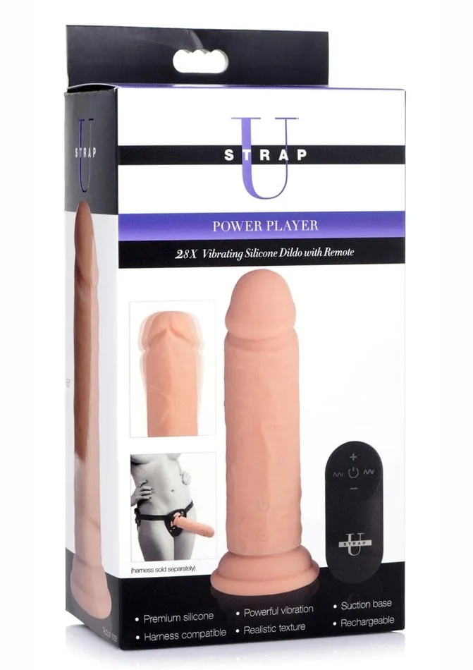 Strap U Power Player 28x Vibrating Rechargeable Silicone Dildo with Remote Control STRAP U Female Sex Toys